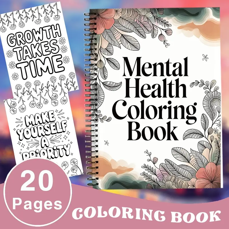 Mental health, inspirational quotes, Creativity coloring book, 20 pages, 29.7cm x 21cm, clear lines, aesthetic designs, perfect relaxing gift for parties, birthdays, Christmas (1 book)