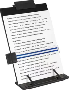 Desktop Document Holder Stand with 7 Adjustable Positions Black Metal File Organizer for Reading Typing Speech with Paper Clip and Line Guide