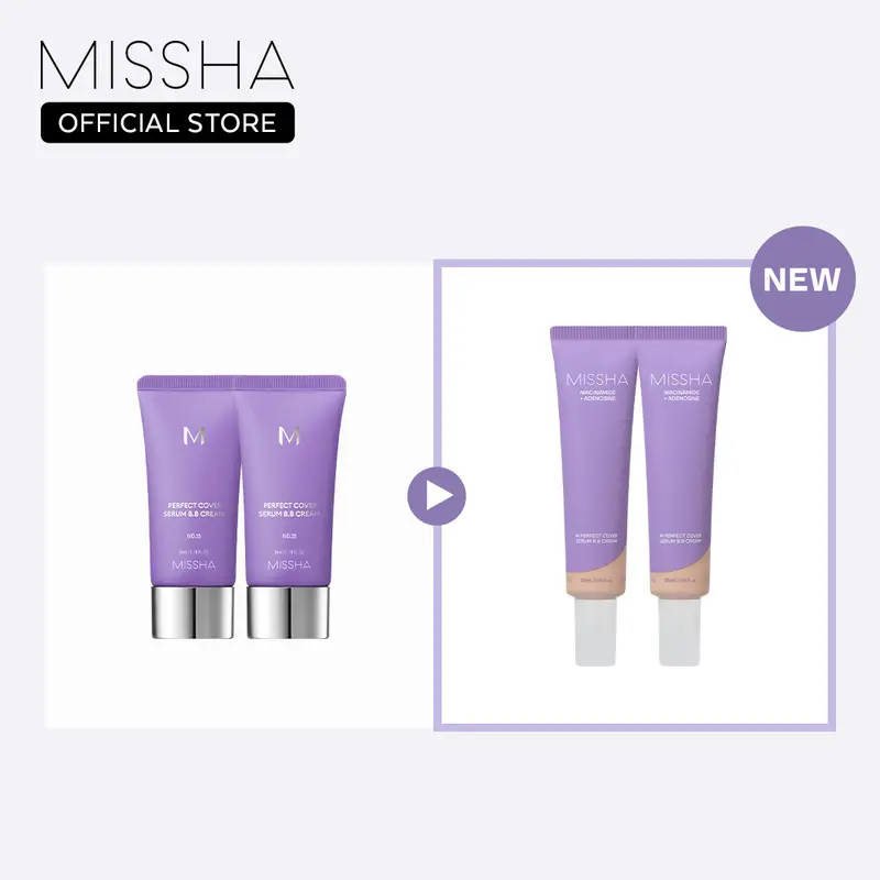 [MISSHA Official] VIRAL BB DUO! M Perfect Cover Serum BB Cream Bundle - Bifida Ferment Lysate Serum-Infused BB Cream Bundle for Anti-Aging Skin Rejuvenation, Skin Tint, Tinted Moisturizer,Glass Skin CardiBB OGBB PurpleBB