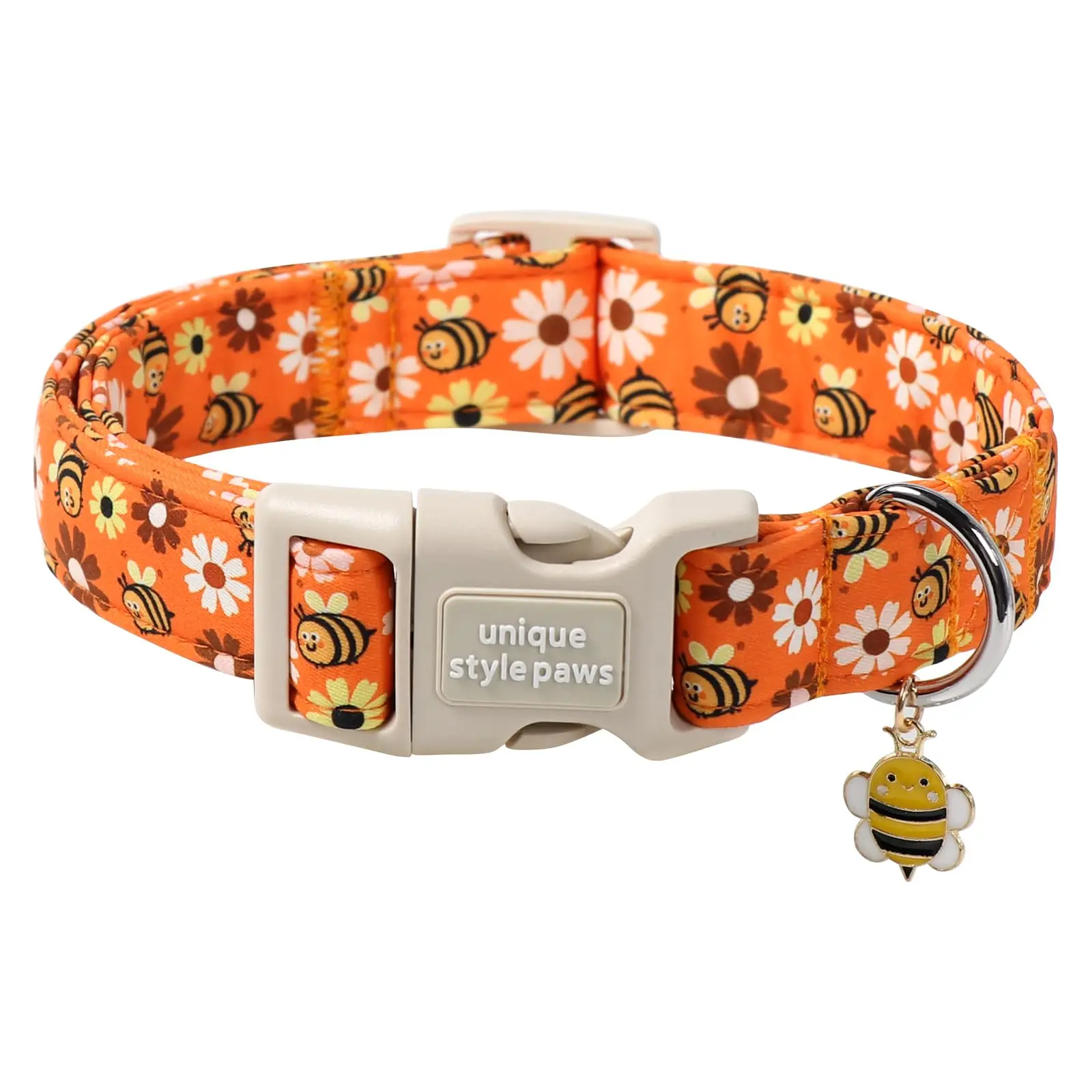 Basic Pet Collar with Plastic Buckle & Bee Daisy Pendant for Small, Medium, Large Dogs