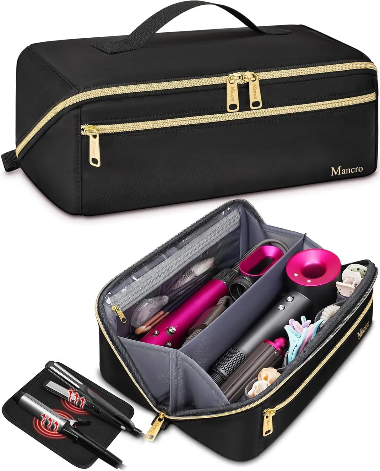 Mancro Hair Styling Tools Travel Case Designed for Shark Flexstyle, Full-access Heated Styling Tool Holder with Detachable Heat-proof Pad, Hair Styling Accessories Compartment for Flat Irons and Curling Wands. summerwins
