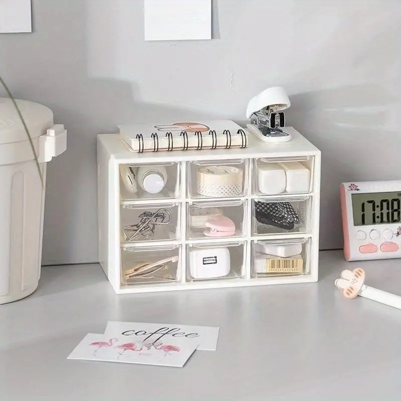 Dust-Proof Desk Tidying Box Students Dust-Proof Girl Earrings Lipstick Transparent Drawer-Type 6 Palace Box Cosmetic Storage Box Durable Plastic Organizers