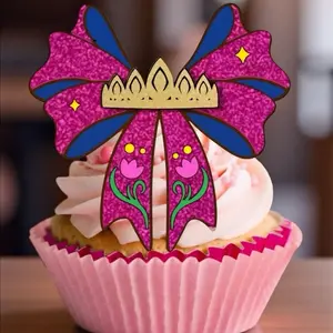 Designer Custom Princess Bow Themed Cupcake Toppers - Princess Theme - Trendy - Birthdays - Baby Showers