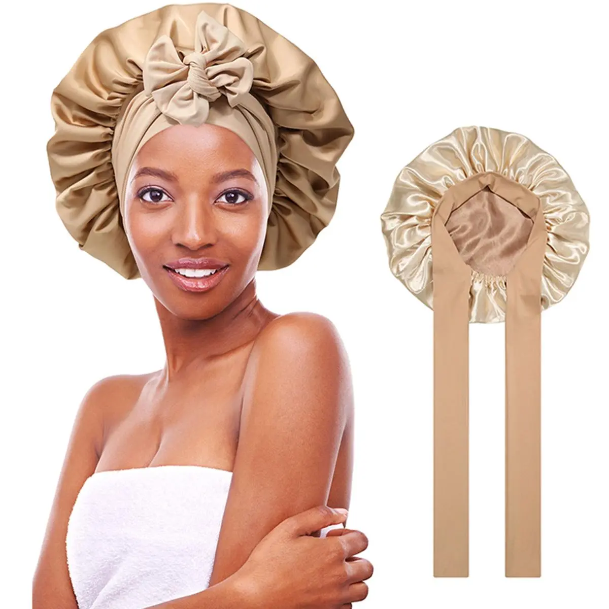 AWAYTR Women's Reversible Satin Bonnet, Double-Layer Head Wrap with Adjustable Tie for Daily Haircare and Sleeping, Smooth