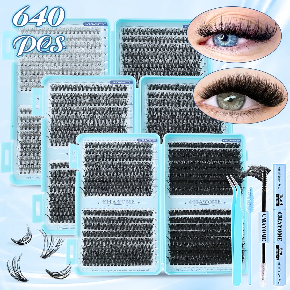 640 Clusters 10-16mm DIY Lash Kit, 10D-100D Mix Density, Set with Glue & Tweezers, Natural Fine, Lightweight Soft, 3D Layered, Beginner-Friendly, Daily/Outdoor, Lash Cluster Eyelashes, Lash Clusters