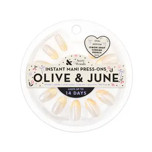 Lemon Drop Chrome French - Avery Woods Press On Nails | Medium | Oval
