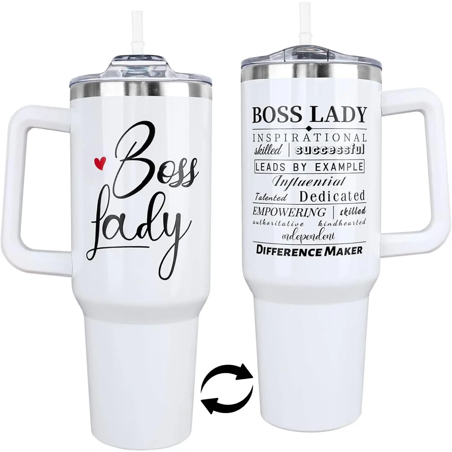 40 Oz Stainless Steel Insulated Tumbler - Boss-Themed Portable Printed Mug with Handle, Straw, Lid, Hot and Cold Water Vacuum Flask, Kitchenware Drinkware for Coffee/Tea, Ideal Gift for Boss Ladies, Insulated Mug Tumbler, Hot And Cold Water Vacuum Flasks,