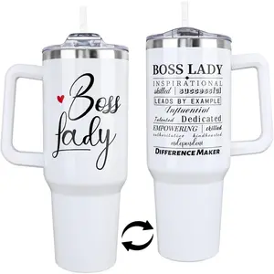 40 Oz Stainless Steel Vacuum Insulated Flask, Boss-Themed Drinking Cup with Handle, Straw and Lid, Kitchenware Drinkware for Coffee, Tea and Beverages, Indoor Use, Ideal Gift for Boss Ladies