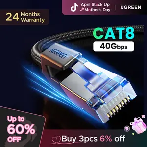 UGREEN Cat 8 Ethernet Cable 6FT, High Speed Braided 40Gbps 2000Mhz Network Cord Cat8 RJ45 Shielded LAN Cables Compatible for Gaming PC Modem Router Noise Streaming Networking Devices，tiktokshopstockup,mothersdaygift