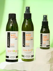 Awesome Synthetic Wig Wash Shampoo & Leave In Conditioner Spray Set with Coconut Oil for Frizz-Free Haircare Cleansing