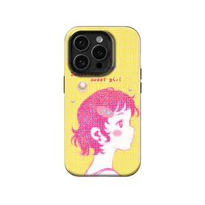 Retro Anime Girl Shockproof Phone Case, Heat Sublimation Full Print, 2-Layer Protection, No Yellowing, Fits iPhone, Y2K Aesthetic Gift for Her