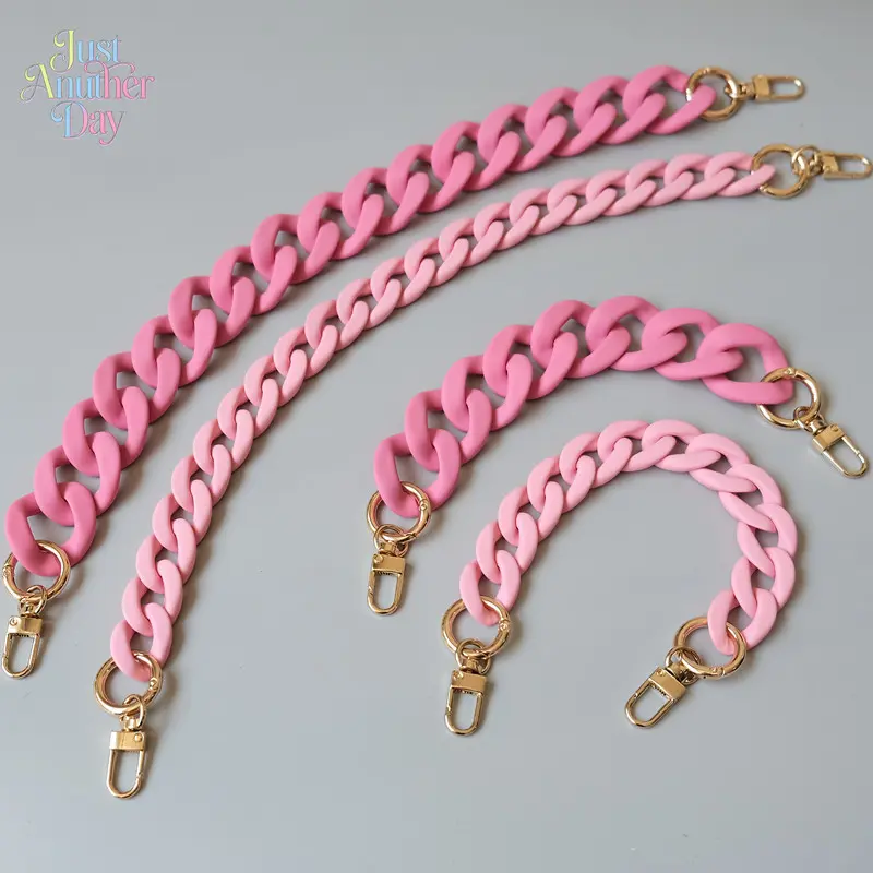 Matte Pink Chunky Acrylic Resin Chain Strap, Rubber Feel Coated Detachable Bag Chain, Fashionable Decorative Chain for Women's Handbags