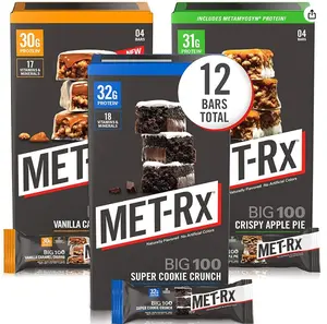 MET-Rx Big 100 Colossal Protein Bars Variety Pack, Meal Replacement, Super Cookie Crunch, Vanilla Caramel Churro, Crispy Apple Pie, 12 Count