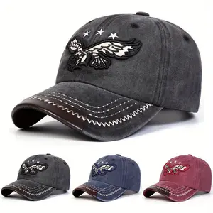 Unisex Eagle Embroidered Wash Baseball Cap Vintage Hat Outdoor Sport Adjustable Sunscreen Leisure Hat Spring Autumn Travel Tourism Beach Vacation