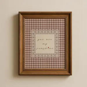 You Are My Sunshine Vintage Nursery Wall Art Print, Soft Gingham Lace Print