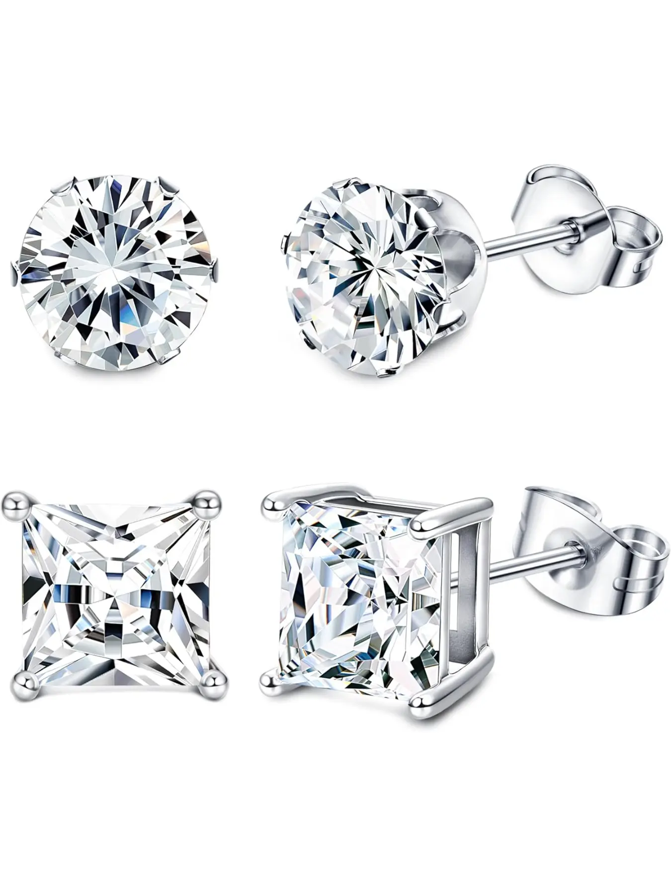 2 Pairs Hypoallergenic Cz Stud Earrings for Men Women, 316L Stainless Steel with Square Round Design, Jewelry Set for Sensitive Ears, Fashionable Earrings, Hoop Earrings Set