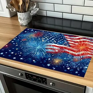 American Flag Firework Pattern Kitchen Heat Resistant Pad, Non-Slip Insulation Mat for Gas Stove Tops, Home Use Protective Cover