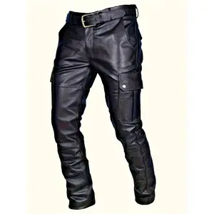 Man's Casial Faux Leather Jeans, Chic Street Style Trousers
