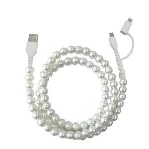 Mobile phone charging cable, 2-in-1 multi-functional USB-to-USB-C charging cable,USB-C data cable, suitable for iPhone 17/16/15 Pro Max, Type-C fast charging cable, cute bead chain design mobile phone charging cable