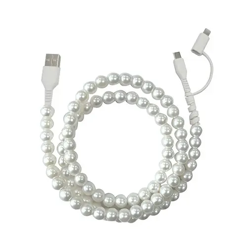 2-in-1 Multi-Functional USB-to-USB-C Smartphone Power Cable Charger, Electronic Mobile Phone Accessory with Cute Bead Chain Design, Fast Charging & Data Transfer Support, iPhone 17/16/15 Pro Max Adapter