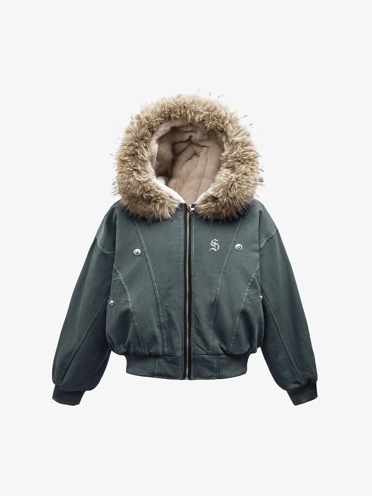 Thesupermade Faux Fur Lined Hooded Bomber Jacket | Nylon Zip Up Winter Streetwear Jacket Men - 2560 Thesupermade Faux Fur Lined Hooded Bomber Jacket | Nylon Zip Up Winter Streetwear Jacket Men - 2560