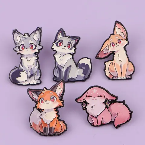 5pcs/set Cute Fox Cartoon Animal Badges, Unique Drop Set Pins for Men7Women Daily Clothing Decoration, Perfect Gift for Friends, Fashion Accessory, Brooch Pins, Lapel Pins