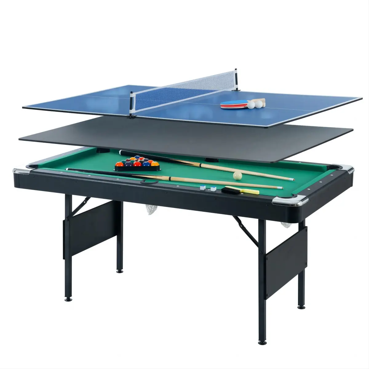 3 in 1 Multi-Game Table Pool Tennis Billiard Table for Kids & Family Indoor Games Foldable Easy Assembly Portable Gift Present W1936P375462