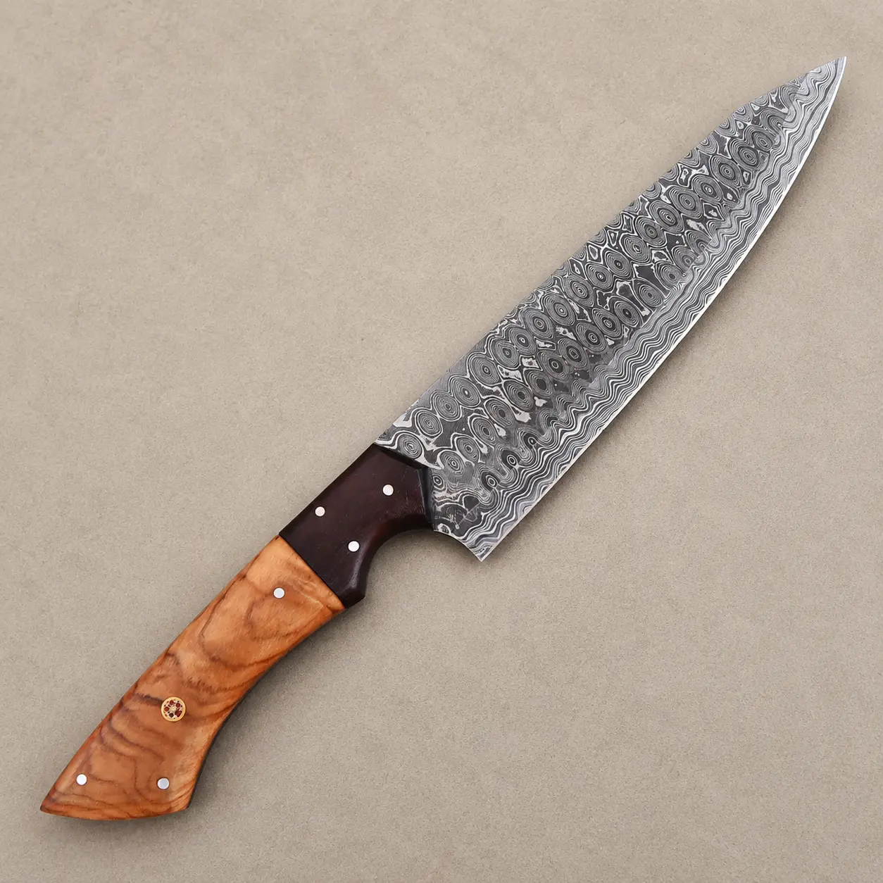 Olive Ridge Elite Damascus Chef Knife – Handmade Premium Damascus Steel with Olive Wood & Rosewood Handle | 12" Full Tang