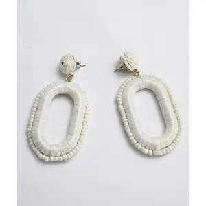 Off White Beaded Wrapped Earring