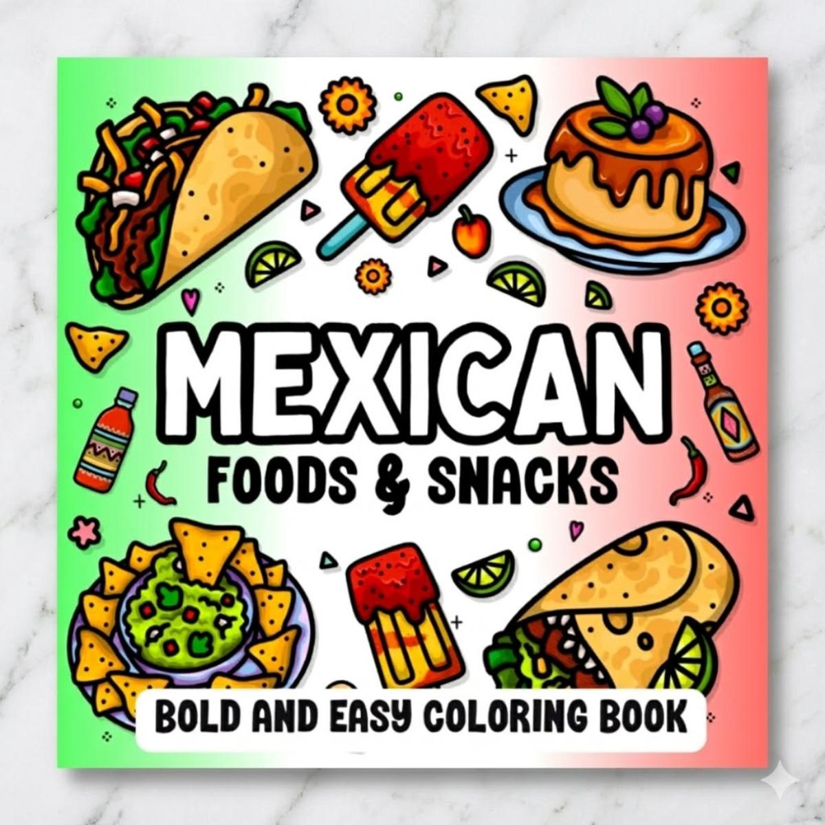 Mexican Foods Coloring Book 50 Bold Easy Designs Thick Lines - Paperback