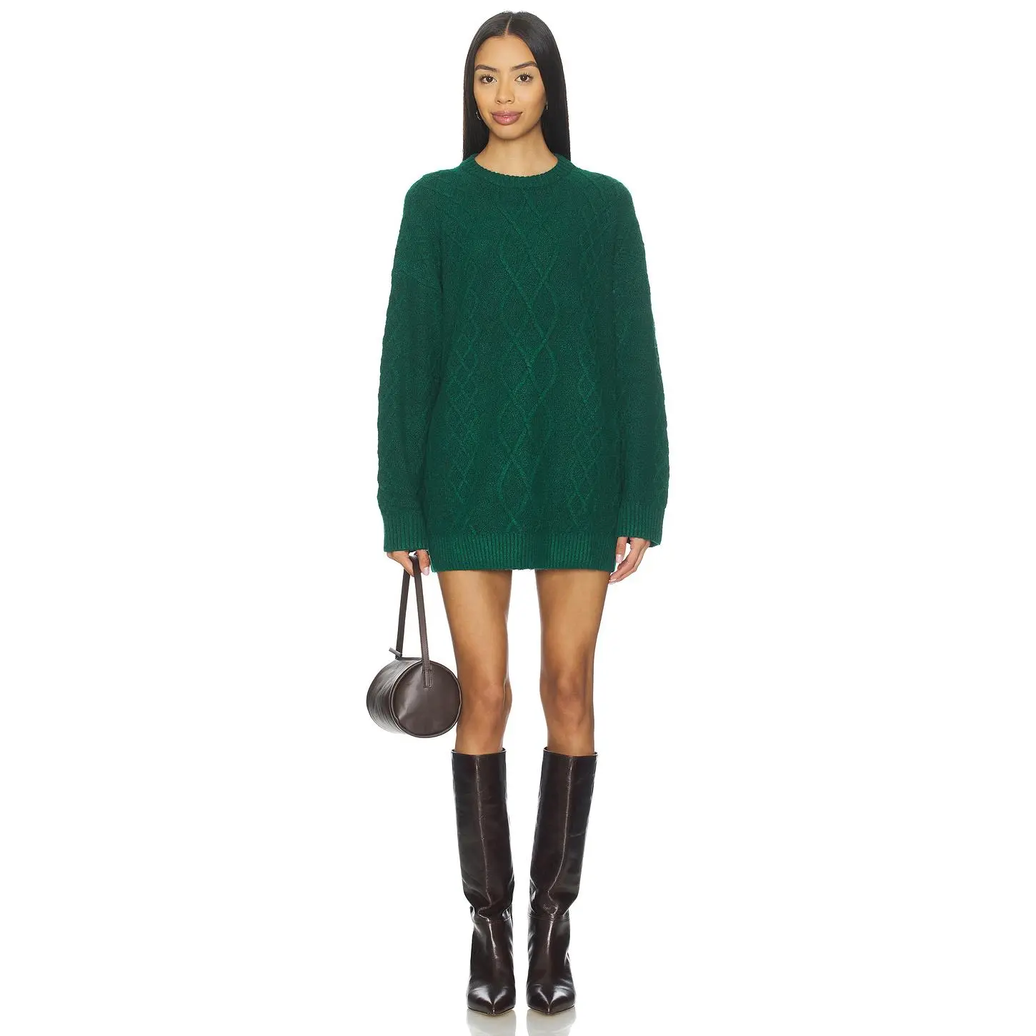 Show Me Your Mumu Canyon Tunic Sweater Dress in Emerald Cable Knit