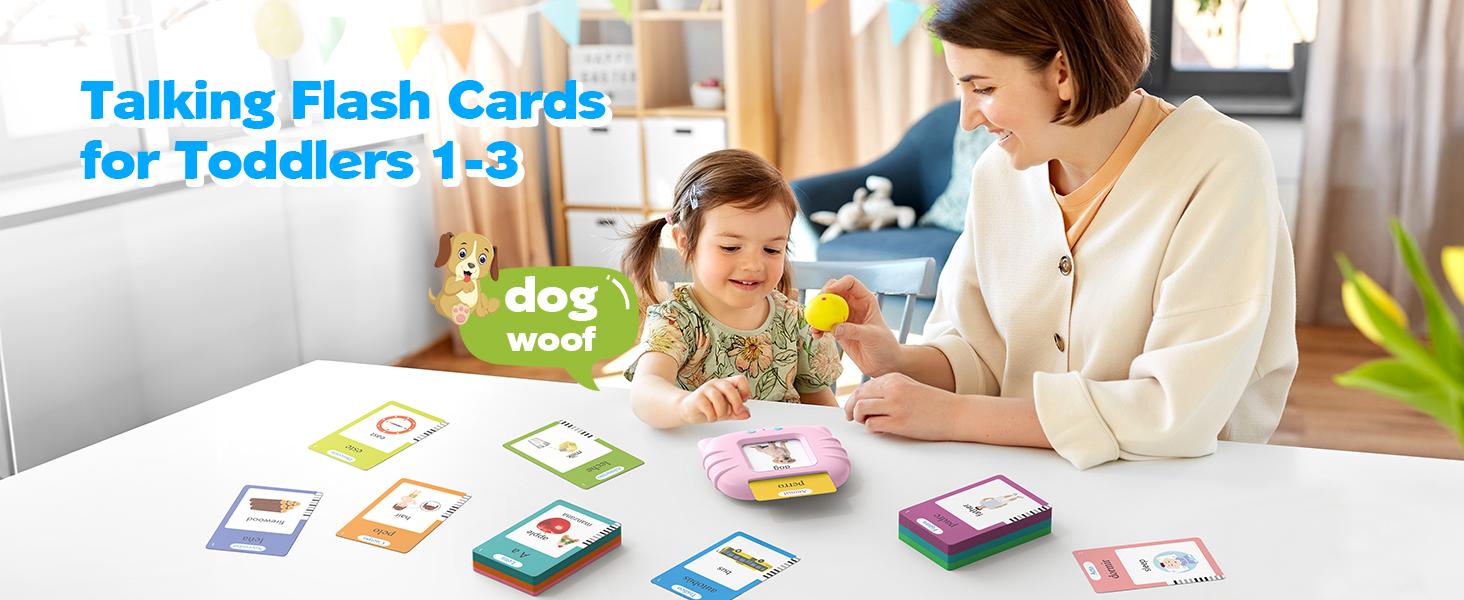 Mother's Day Pink Spanish and English Talking Flash Cards, Pocket Speech Therapy Tools with 510 Words, Montessori Language Learning Aids, Children's Sensory Learning Kits