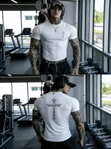 Men's Round Neck Short Sleeve T-Shirt, Comfortable Breathable Sweat-Wicking Fabric, Gym Workout Fitness Training, Casual Fashion Top