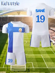 2-piece set: Teenage boys' quick-drying soccer jersey and shorts set - with jersey number 19 and name SANÉ. Teenage quick-drying sports soccer training clothes, ideal for sports, training, casual wear and team activities, suitable for outdoor sports.