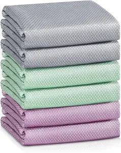 Fish Scale Streak Free Magic Glass Window  Mirror Microfiber Cleaning Cloth Cleaner Cloths,Lint Free Stainless Steel Windshield Shower Cleaning Cloth,Miracle Polishing Towels Shiny Wipes,Pack 6,Mix