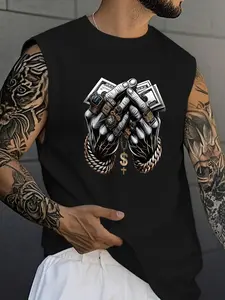 Men's Hip Hop Sleeveless Vest, Money Jewelry Graphic Streetwear Top, Casual Fitted Design, Trendy Fashion for Men