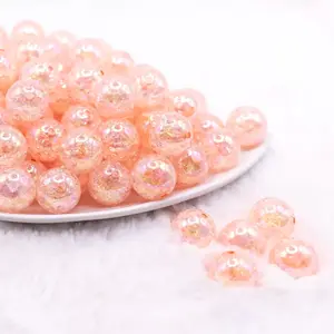 16mm Peach Crackle AB Bubblegum Beads