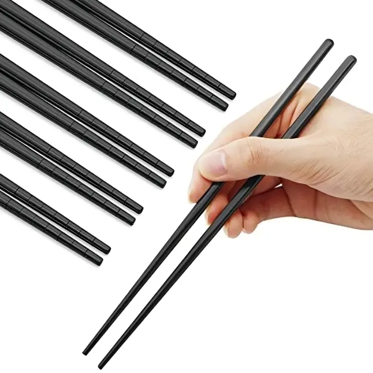 Reusable Stainless Steel Chopsticks Set – 5 Pairs Lightweight 304 Metal Chopsticks, Dishwasher Safe, Multicolor Black Design, Eco-Friendly Asian Tableware for Sushi, Ramen, Noodles & Everyday Dining