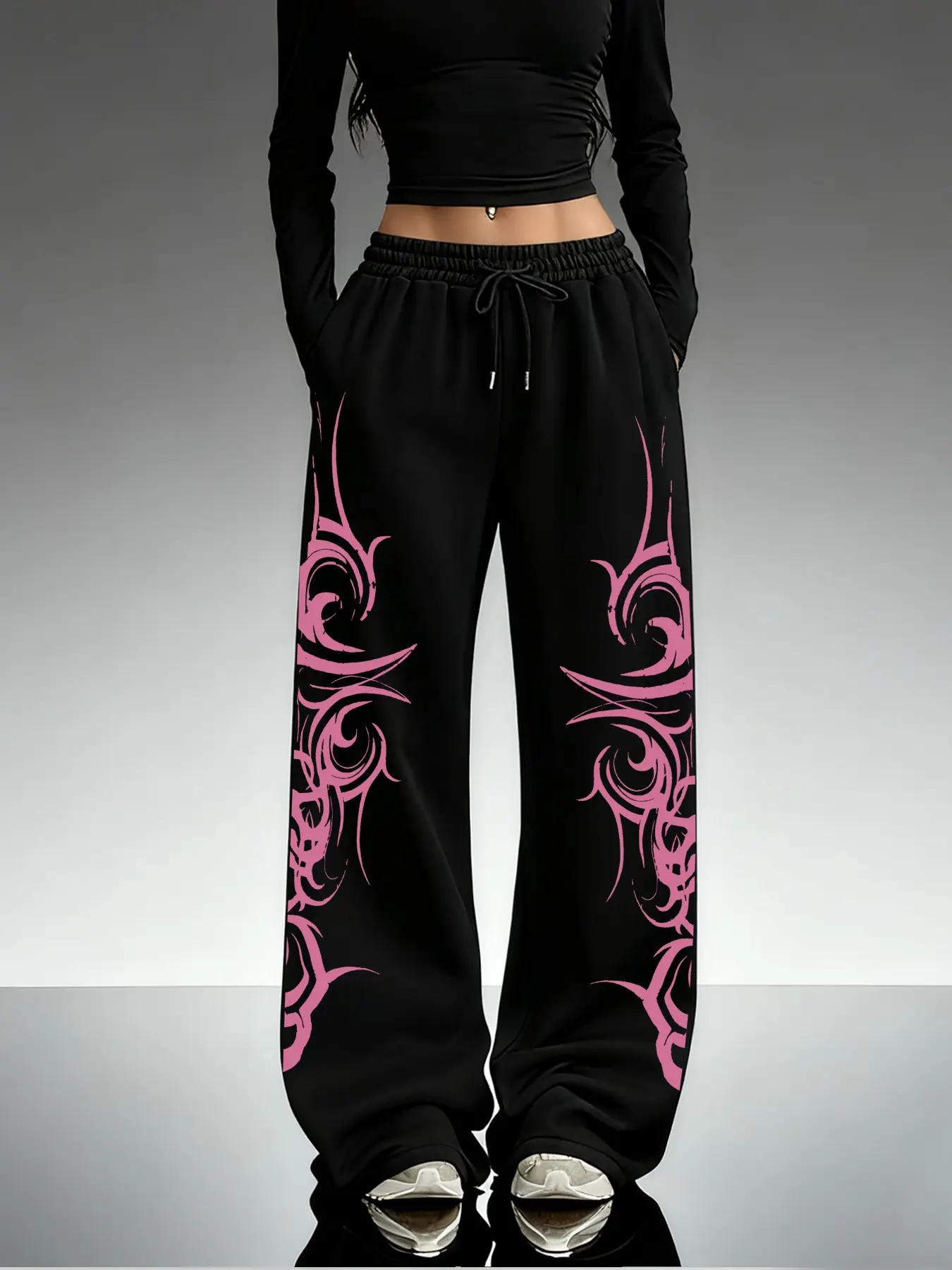 Women's Casual Sporty Long Pants, Fashion Tribal Print Soft Comfy Drawstring Waist Sweatpants, Drawstring Loose Wide Leg, All Season Versatile Pants