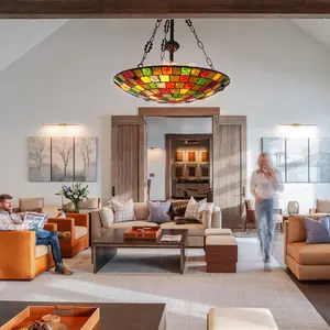 Tiffany Style 5 Head Colorful Patchwork Chandelier