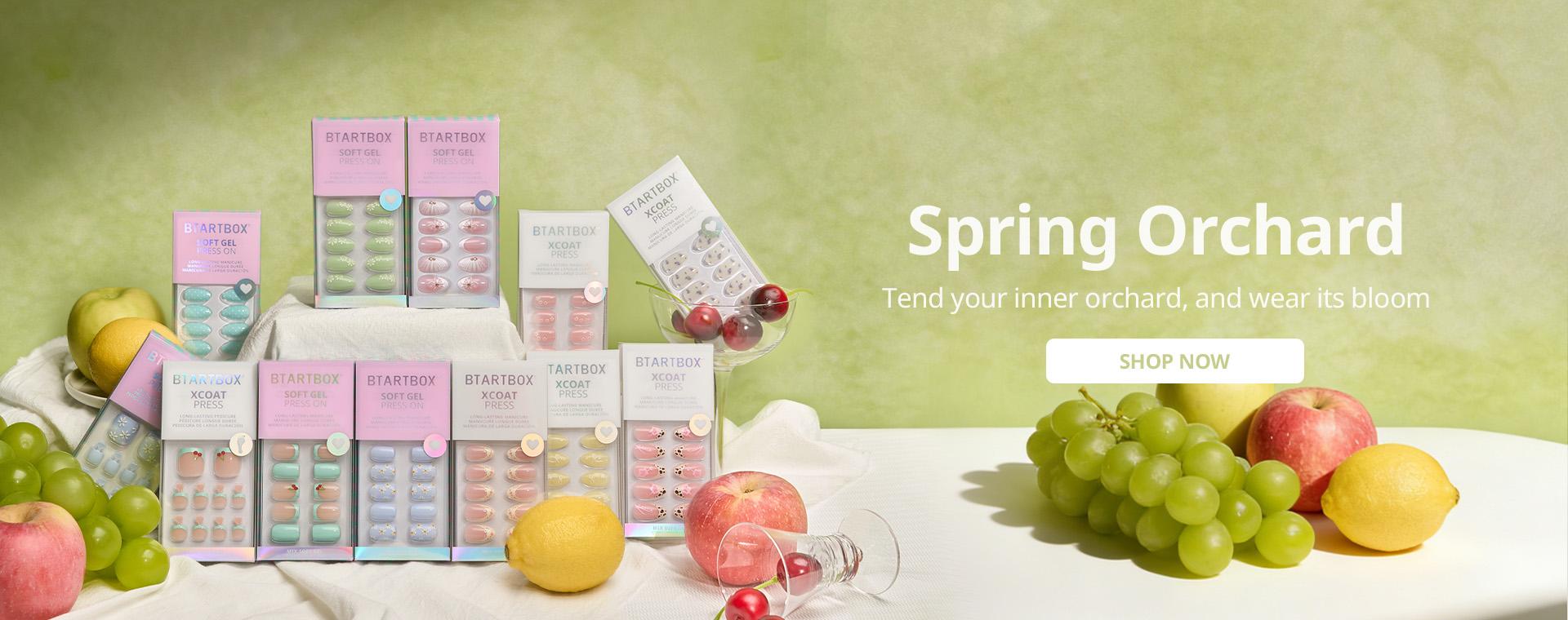 BTArtbox Press On Nails - Spring Orchard Pastel Short Press On Nails with Glue for Women, Square or Almond Opaque Soft Gel Glue On Nails in 16 Sizes - 32 Stick On Nails Kit