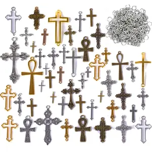 Random Vintage Cross Design Pendant, 100g(50-60pcs) DIY Jewelry Making Supplies, Jewelry Making Accessories for Women & Teenager
