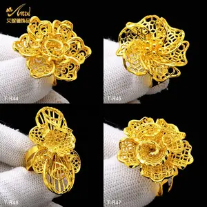 ANIID Ethiopia Dubai Resizable Big Gold Color Arab Rings For Women Wedding Designer Jewelry African Party Gifts