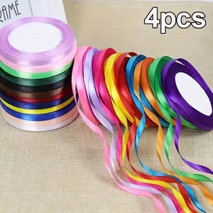 4-Pack Narrow 0.6cm Polyester Ribbon, 22m Long, Ideal for Floral Arrangements, Gift Box Packaging, Versatile Decorative Ribbon