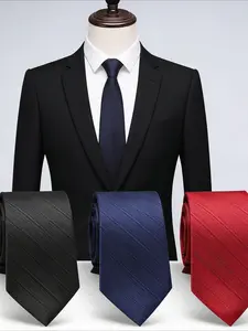 3-Piece Men's Pinstripe Zipper Tie Formal Business Tie Set Black Navy Red Navy Blue Solid Color Wedding Groom Tie Solid Textured Tie