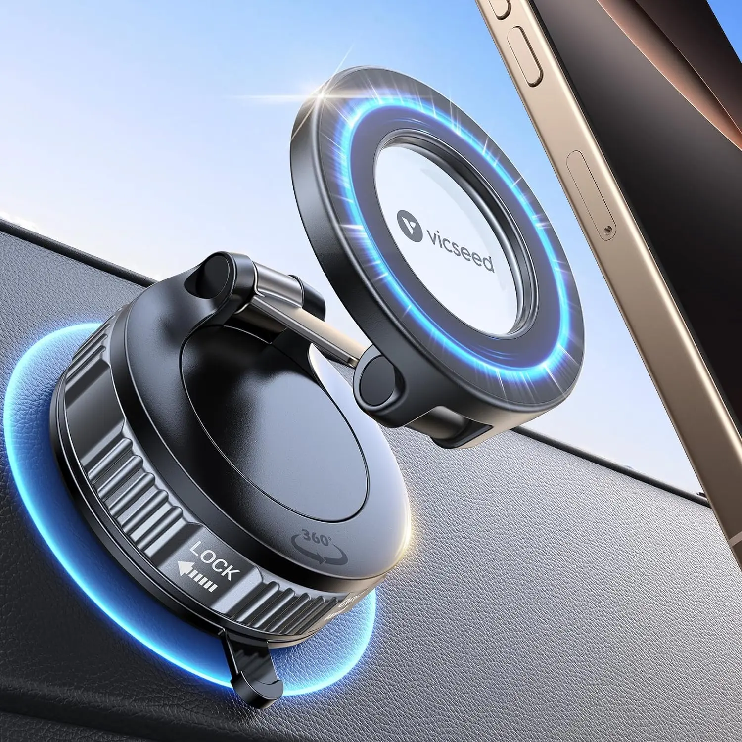 VICSEED 2026 Upgraded MagSafe Car Phone Holder, 85 lbs Strong Suction Vacuum Mount, 360° Adjustable for iPhone 12,13,14,15,16,17 Pro Max