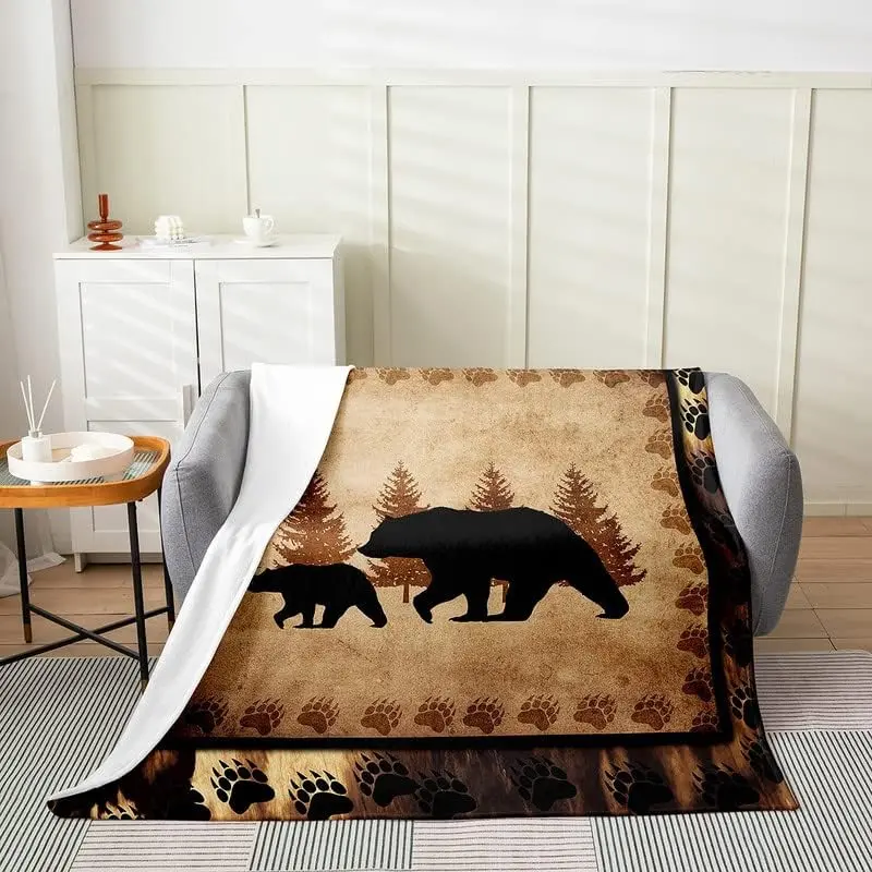Bear Flannel Fleece Throw Blanket, Wild Animal Nature Wildlife Design, All-Season Bedding, Rustic Cabin Country Style, Lightweight Cozy Soft Blanket, Lightweight Cozy Blanket, Soft Lightweight Blanket