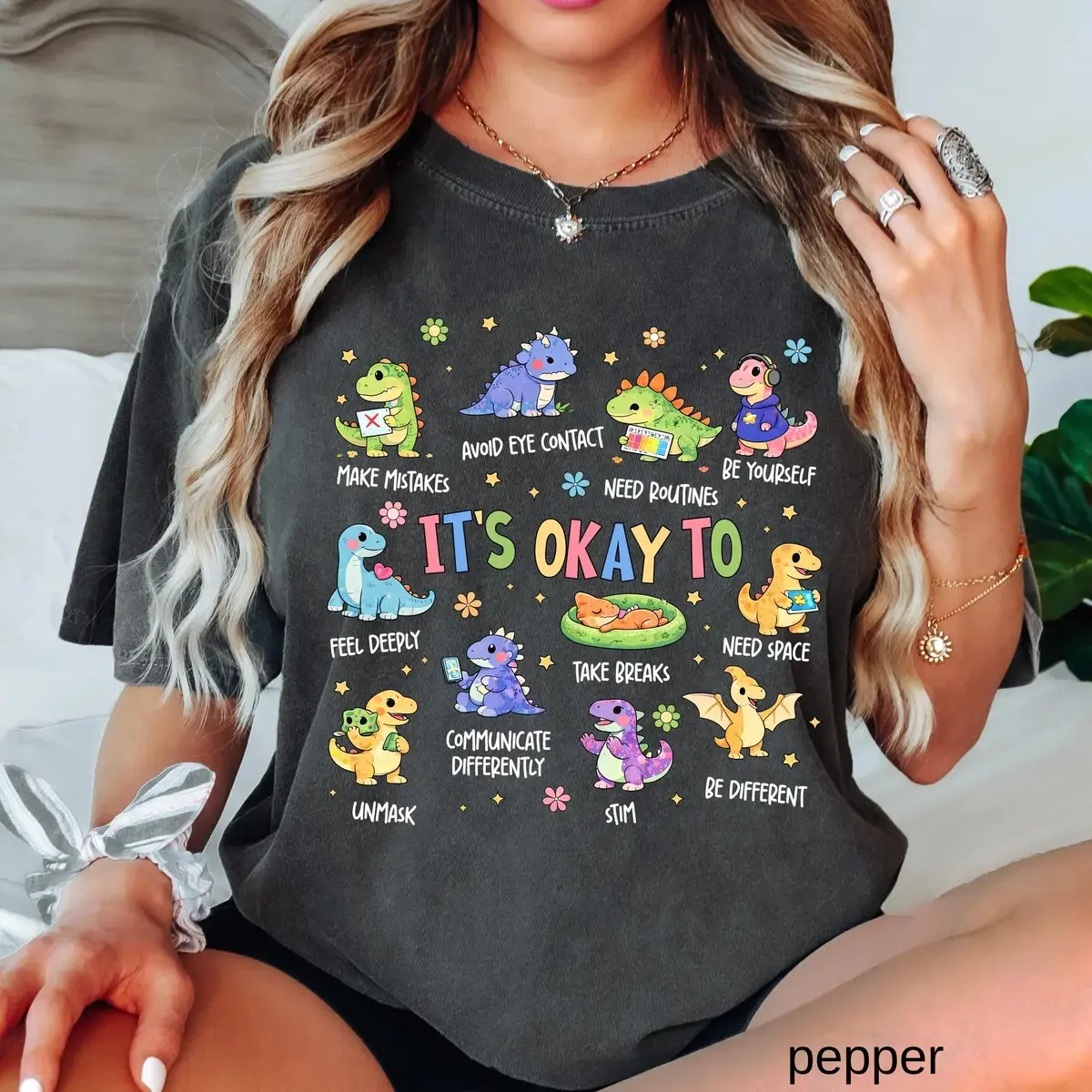 Comfort Colors Autism Awareness Dinosaur T-Shirt It's Ok To Be Different Shirt, Autism Mom Shirts, SPED Teacher Neurodiversity Tee - Ahri Clothing