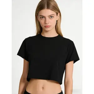 2/4 Pack Pure Cotton Cropped T-Shirt for Women, Casual Crew Neck Short Sleeve Crop Top, Solid Color, Suitable For Daily Wear, Trendy Streetwear