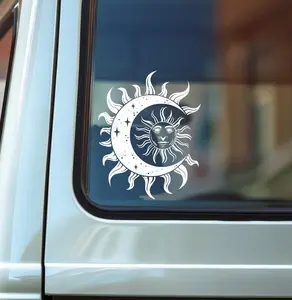 Mystical Sun Moon Decal, Boho Car Decal, Moon Phases Vinyl Decal, Car Sticker